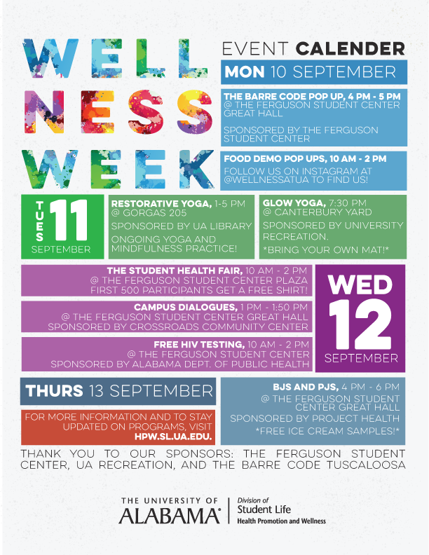 Calendar of events for the upcoming 4th annual wellness week. 